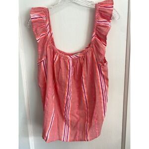 Vineyard Vines Stripe Tank Top Blouse Women's M Coral Pink Orange White